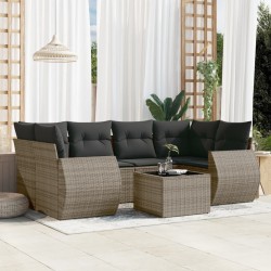 Salon de jardin avec coussins 7 pcs gris résine tressée 641549641549