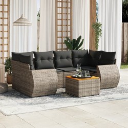 Salon de jardin avec coussins 7 pcs gris résine tressée 641551641551