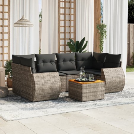 Salon de jardin avec coussins 7 pcs gris résine tressée 641551641551