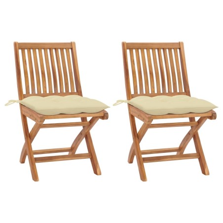 Chaises de jardin lot de 2 et coussins blanc crème Teck massif 641576641576
