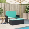 Banc de jardin avec coussins et repose-pieds noir résine tressée 641579641579