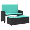 Banc de jardin avec coussins et repose-pieds noir résine tressée 641579641579