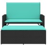 Banc de jardin avec coussins et repose-pieds noir résine tressée 641579641579