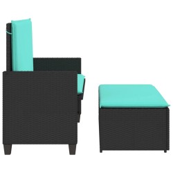 Banc de jardin avec coussins et repose-pieds noir résine tressée 641579641579