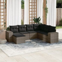 Salon de jardin avec coussins 7 pcs gris résine tressée 641587641587