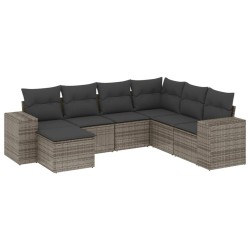 Salon de jardin avec coussins 7 pcs gris résine tressée 641587641587
