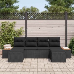Ensemble de canapé de jardin 6 pcs Noir Poly Rattan 641589641589