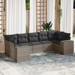 Salon de jardin avec coussins 7 pcs gris résine tressée 641598641598