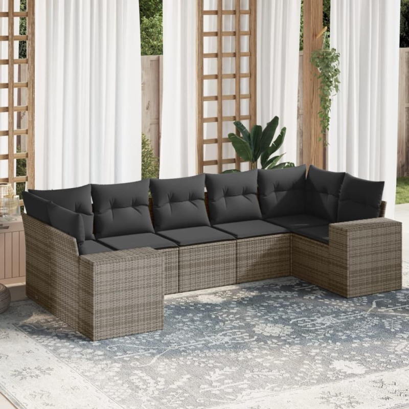 Salon de jardin avec coussins 7 pcs gris résine tressée 641598641598
