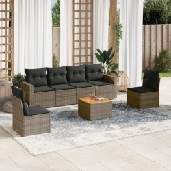Salon de jardin avec coussins 7 pcs gris résine tressée 641602641602