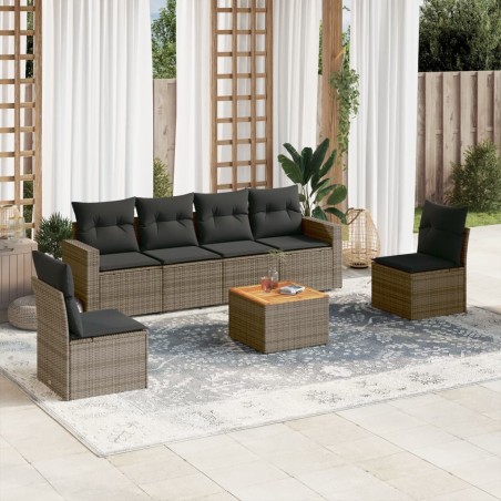 Salon de jardin avec coussins 7 pcs gris résine tressée 641602641602