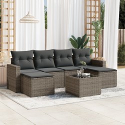 Salon de jardin avec coussins 7 pcs gris résine tressée 641604641604