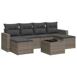 Salon de jardin avec coussins 7 pcs gris résine tressée 641604641604