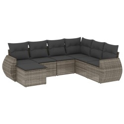Salon de jardin avec coussins 7 pcs gris résine tressée 641605641605