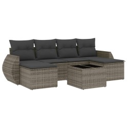 Salon de jardin avec coussins 7 pcs gris résine tressée 641606641606