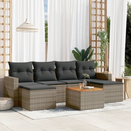 Salon de jardin avec coussins 7 pcs gris résine tressée 641609641609