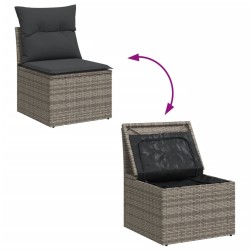 Salon de jardin avec coussins 7 pcs gris résine tressée 641609641609