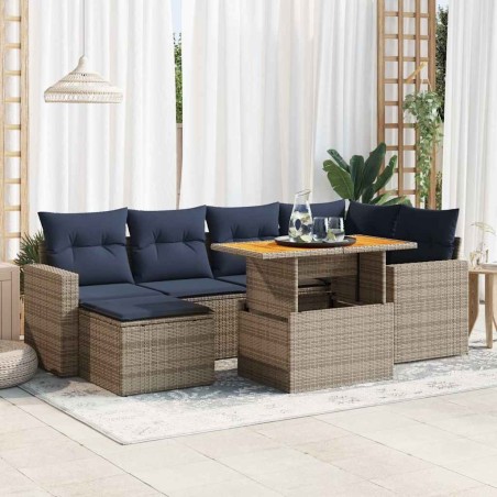 Salon de jardin avec coussins 7 pcs gris résine tressée 641611641611