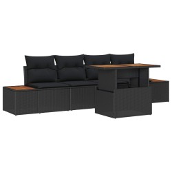 Ensemble de canapé de jardin 5 pcs Noir Poly rotin 641614641614