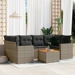 Salon de jardin avec coussins 7 pcs gris résine tressée 641623641623