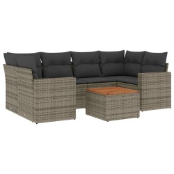 Salon de jardin avec coussins 7 pcs gris résine tressée 641623641623