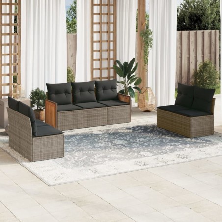 Salon de jardin avec coussins 7 pcs gris résine tressée 641624641624
