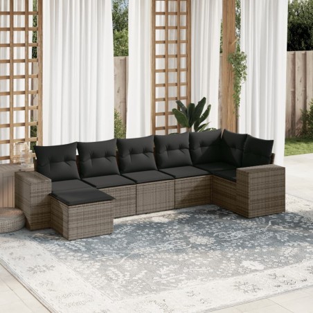 Salon de jardin avec coussins 7 pcs gris résine tressée 641629641629