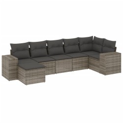 Salon de jardin avec coussins 7 pcs gris résine tressée 641629641629