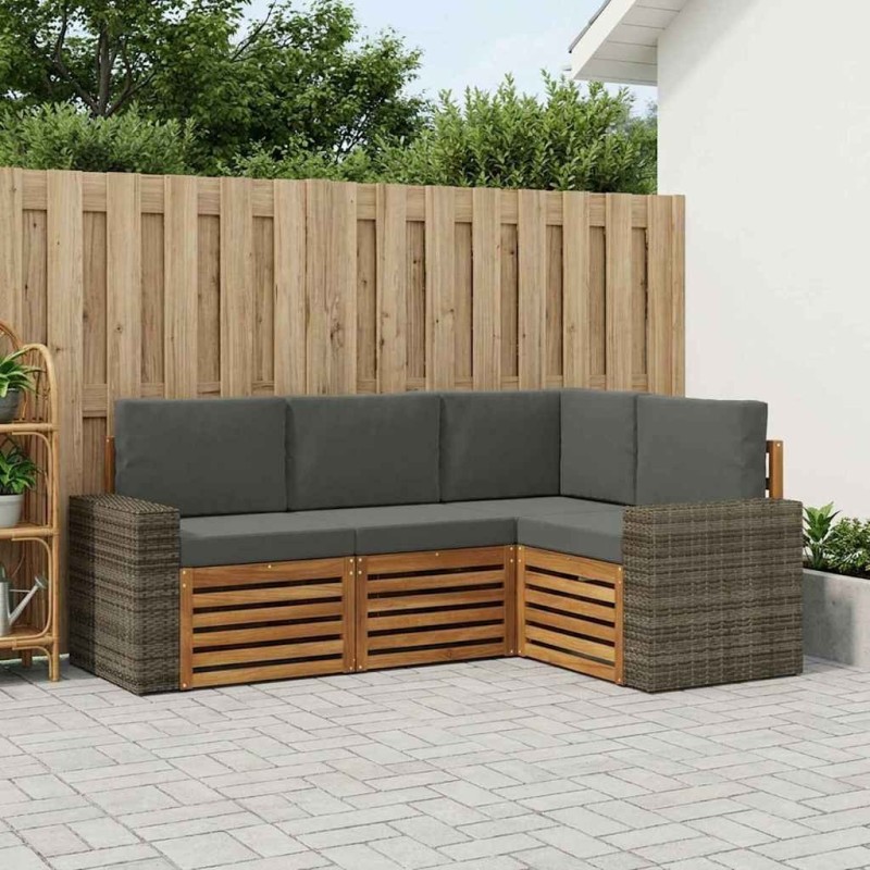 Ensembles de canapés avec coussin 4 pcs Bois d'Acacia Massif 641633641633