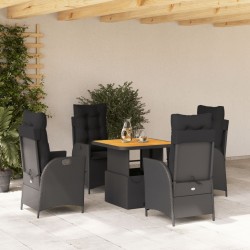 Ensemble à manger de jardin coussins 5pcs Noir Résine tressée 641639641639
