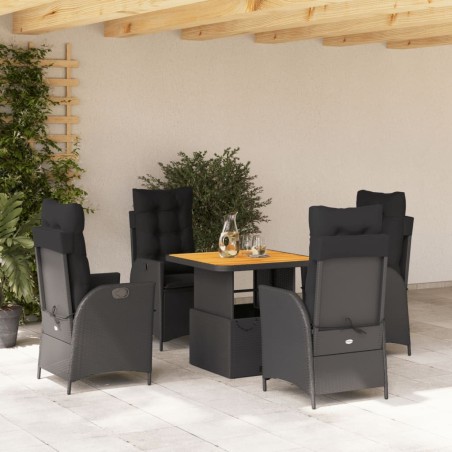 Ensemble à manger de jardin coussins 5pcs Noir Résine tressée 641639641639