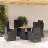 Ensemble à manger de jardin coussins 5pcs Noir Résine tressée 641639641639