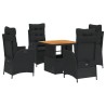 Ensemble à manger de jardin coussins 5pcs Noir Résine tressée 641639641639