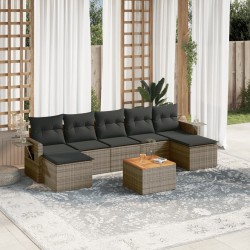 Salon de jardin 8 pcs avec coussins gris résine tressée 641640641640
