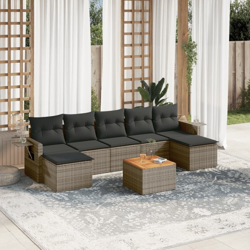 Salon de jardin 8 pcs avec coussins gris résine tressée 641640641640