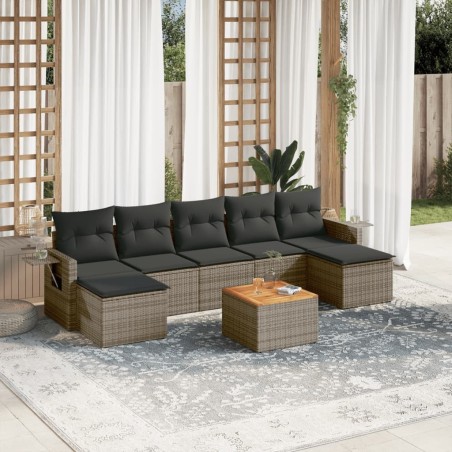 Salon de jardin 8 pcs avec coussins gris résine tressée 641640641640