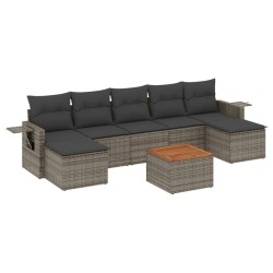 Salon de jardin 8 pcs avec coussins gris résine tressée 641640641640