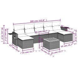 Salon de jardin 8 pcs avec coussins gris résine tressée 641640641640