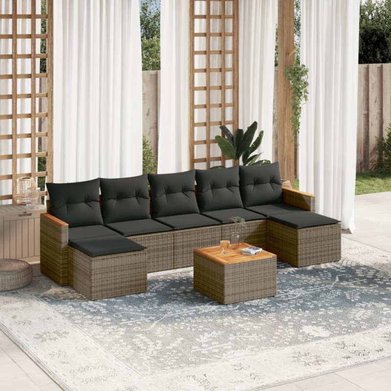 Salon de jardin 8 pcs avec coussins gris résine tressée 641641641641