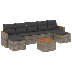 Salon de jardin 8 pcs avec coussins gris résine tressée 641641641641