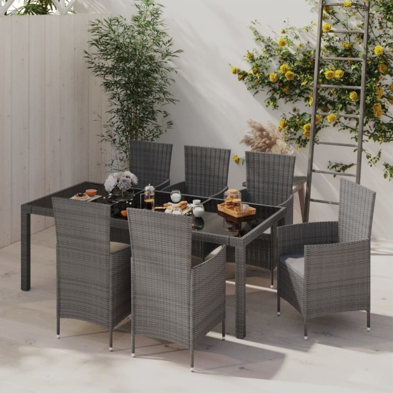 Salon de jardin 7 pcs avec coussins Résine tressée Gris 641642641642