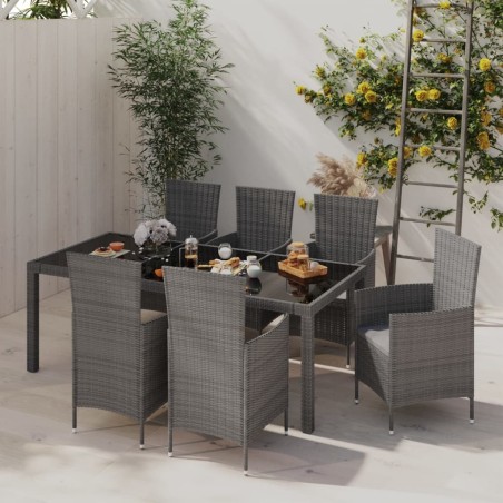 Salon de jardin 7 pcs avec coussins Résine tressée Gris 641642641642
