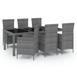 Salon de jardin 7 pcs avec coussins Résine tressée Gris 641642641642