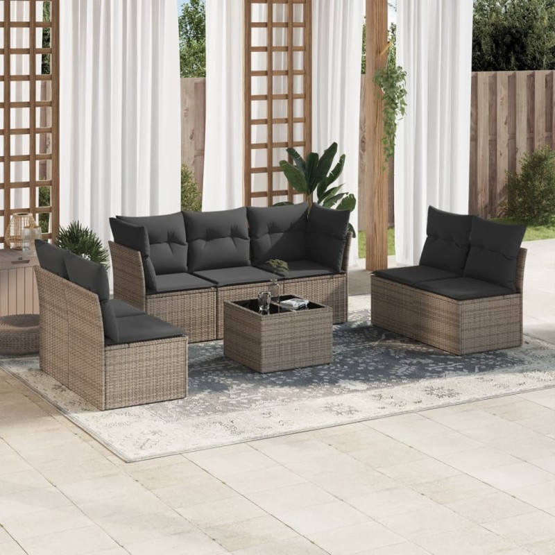 Salon de jardin 8 pcs avec coussins gris résine tressée 641643641643
