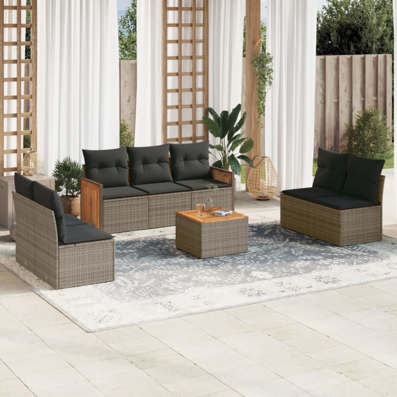 Salon de jardin 8 pcs avec coussins gris résine tressée 641644641644