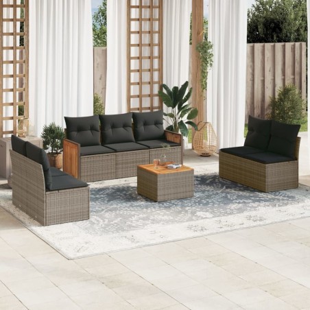 Salon de jardin 8 pcs avec coussins gris résine tressée 641644641644