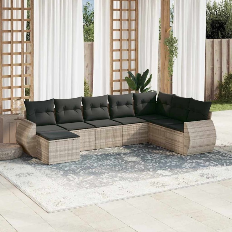 Salon de jardin 8 pcs avec coussins gris clair résine tressée 641645641645