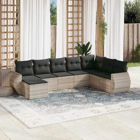 Salon de jardin 8 pcs avec coussins gris clair résine tressée 641645641645