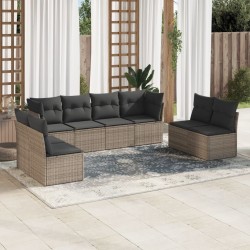 Salon de jardin 8 pcs avec coussins gris résine tressée 641646641646