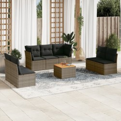 Salon de jardin 8 pcs avec coussins gris résine tressée 641647641647